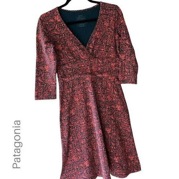 PATAGONIA NWOT MARGOT IRONWORKS DRESS ORGANIC COTTON SPANDEX 3/4 SLEEVE |  SMALL - Picture 1 of 9